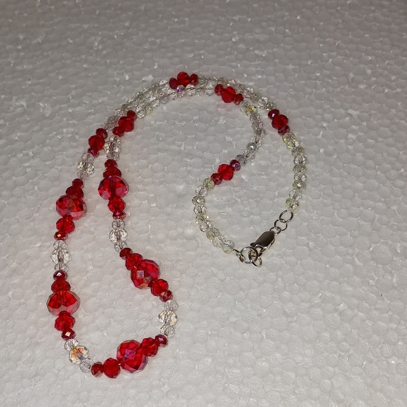 New, Crystal Necklace red and clear crystals and silver clasp - Picture 2 of 4